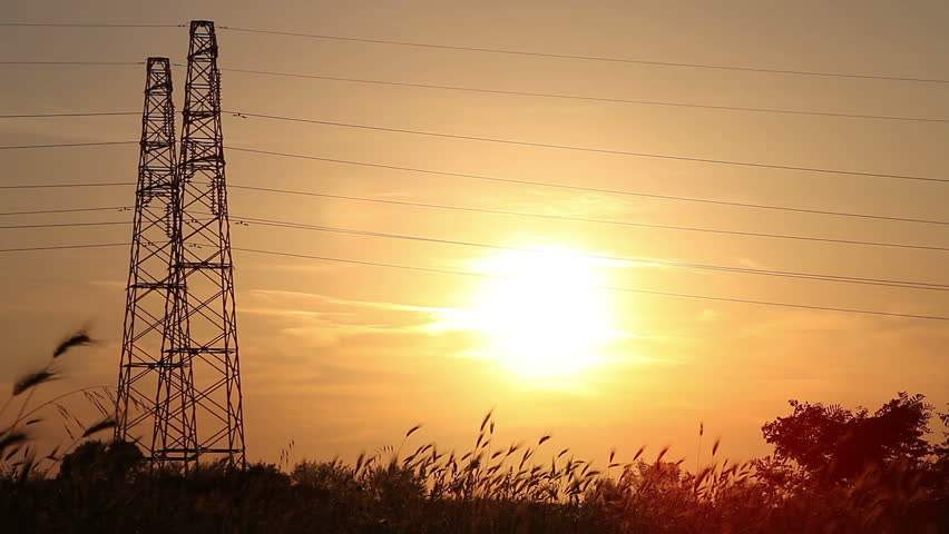 Electrical tower at sunset