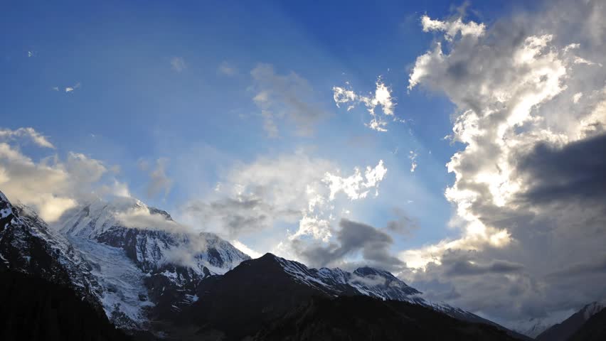 a time lapse with view on Gangapurna mountain in Himalayas in Manag village in Nepal.