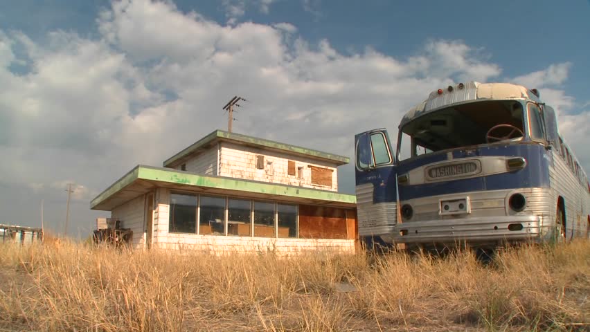 Dolly shot of an abandoned bus