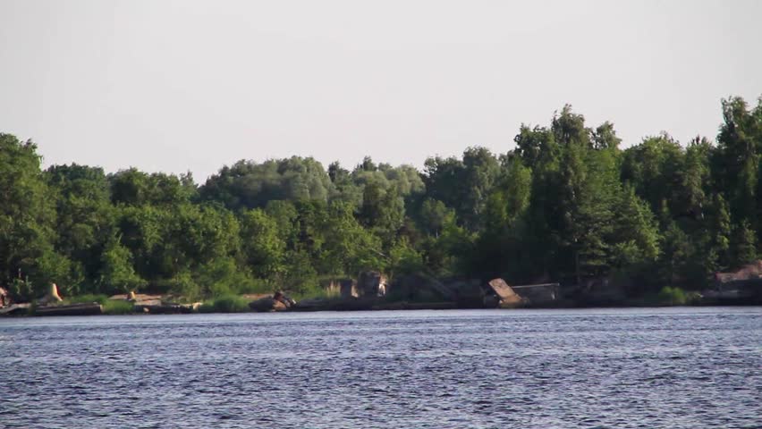 Sailing near the coast, on the Daugava river, in Riga, Latvia.
