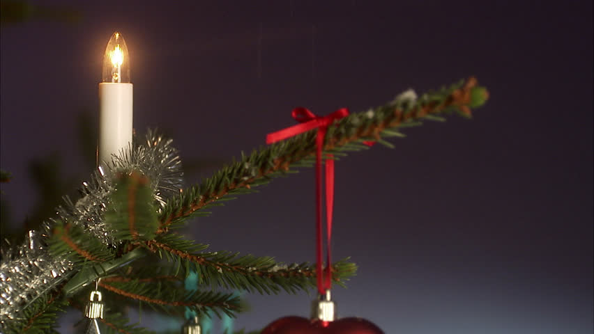 A decorated Christmas tree, close-up.