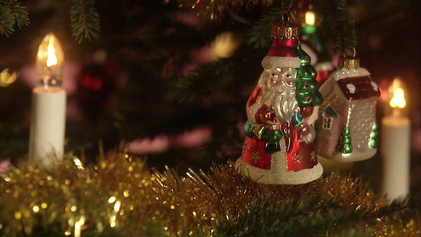 A well decorated Christmas tree, close-up.