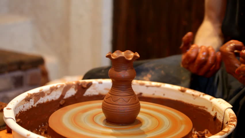 Finished article on a potter's wheel