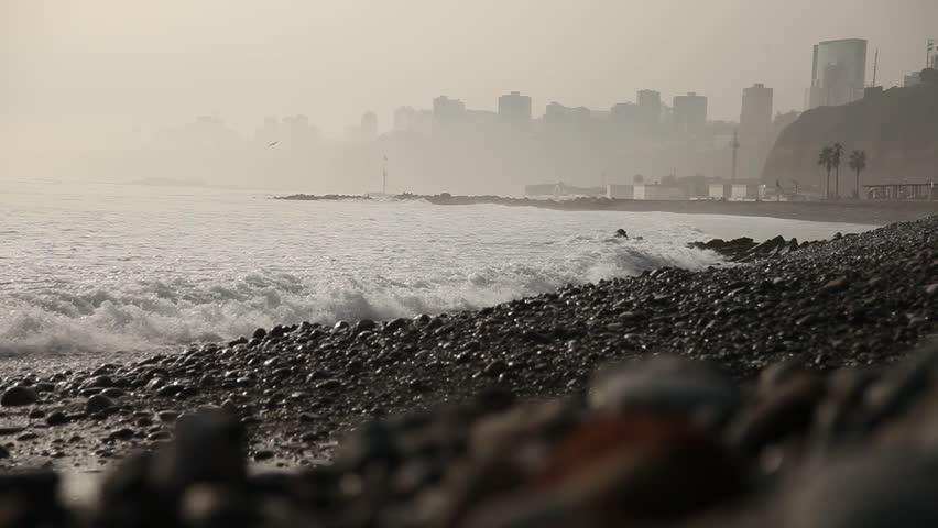 video footage of the Skyline of the metropolis of Lima, Peru, South america. With the pacific ocean.