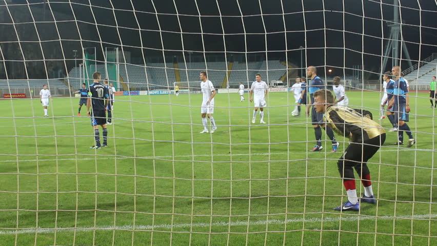 RIJEKA, CROATIA - JULY 14: soccer match between HNK Rijeka and NK Sampion Celje (friendly match) 2012 in Rijeka, Croatia. Jurica Vranjes (Rijeka) scores the goal.
