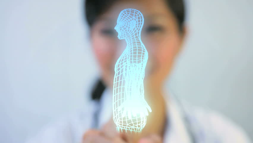 Montage Asian Chinese doctor using 3D virtual medical scientific research laboratory