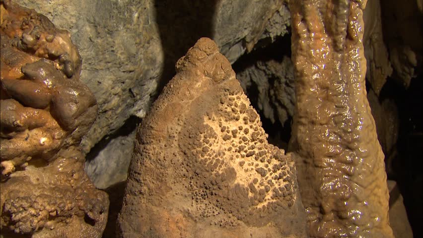 Pan across brown stalactites