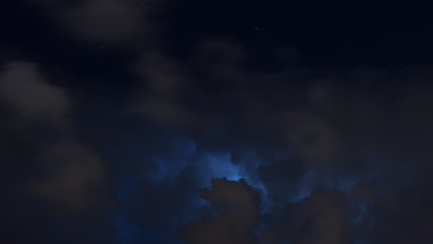 Time lapse of severe thunderstorm clouds at night with lightning