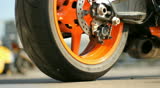 closeup of wheel of motorcycle