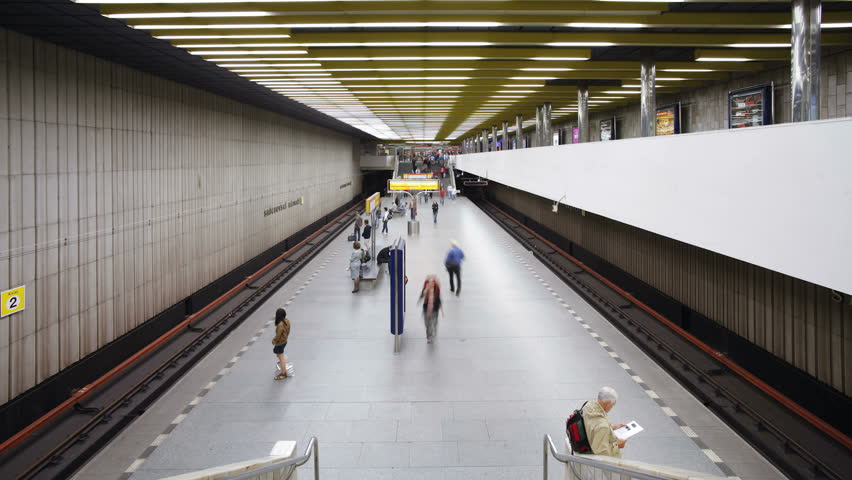 PRAGUE, CZECH REPUBLIC - CIRCA MAY 2011: Train arriving at a Modern Underground Station
