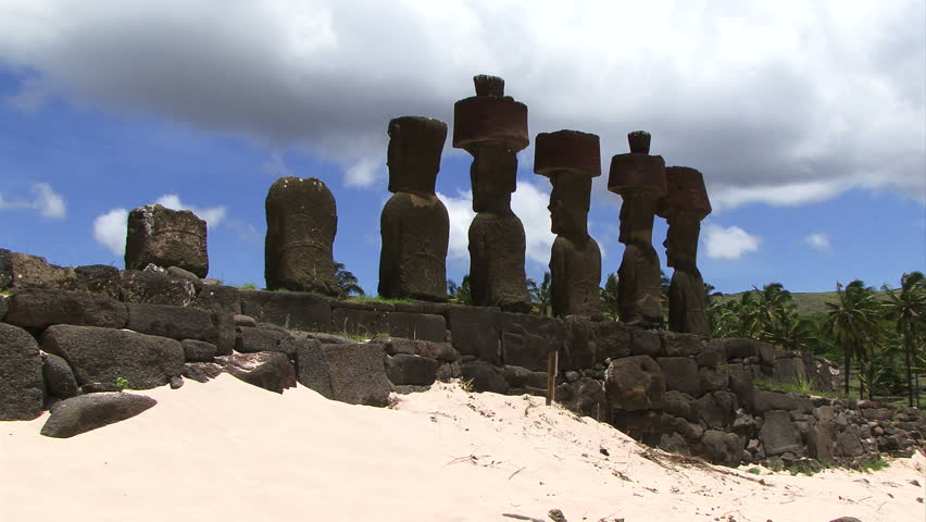 Easter Island Moai in a line