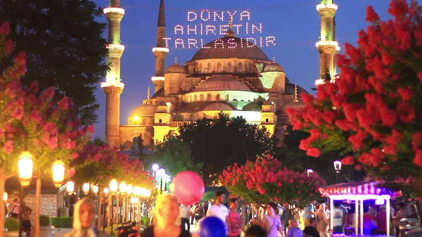 ISTANBUL - JULY 25: Blue Mosque on night, July 25, 2012 in Istanbul. Mosque built to rival Hagia Sophia, they located next to each other and it is hard to decide which is more extraordinary structure