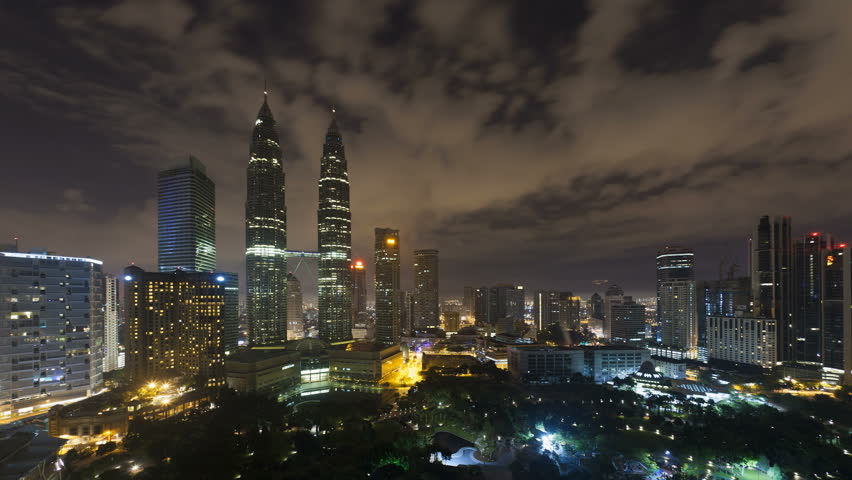 KUALA LUMPAR - CIRCA MAY 2011: Elevated view of the Petronas Twin Towers, during the evening