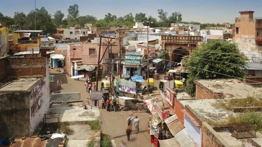 Elevated view over the busy streets in the Old town of Agra, Uttar Pradesh state, India, Asia