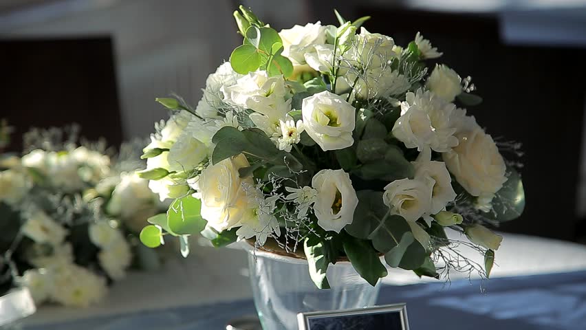 Flower Decorations On The Wedding Tables Stock Footage Video 2266226