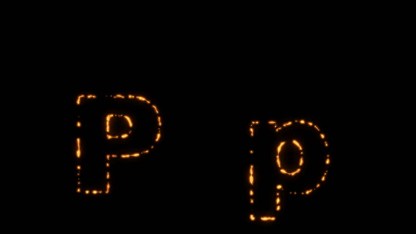 Flaming Alphabet. Upper and lower case P bursting into flames. Part of a series an alphabet, numbers and other characters.