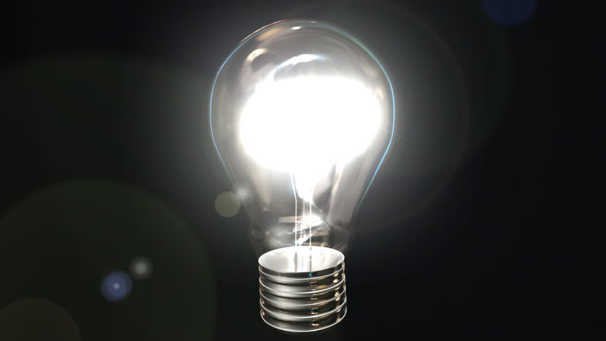 Camera moves round a lightbulb which switches on. First 350 and last 350 frames loop.
