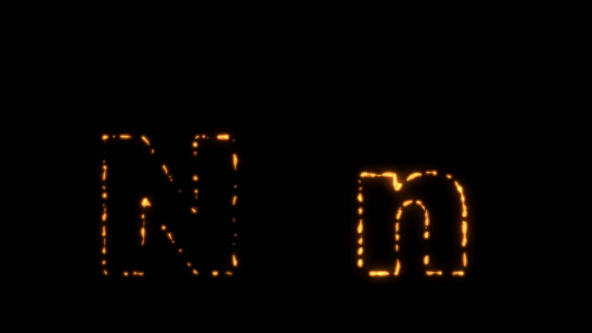 Flaming Alphabet. Upper and lower case N bursting into flames. Part of a series an alphabet, numbers and other characters.