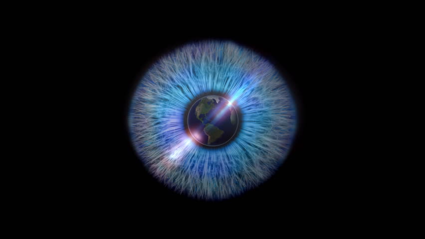 Planet Earth as the pupil of an eye. Slow zoom in