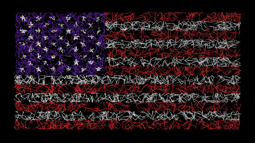 American flag created by animated scribble lines.