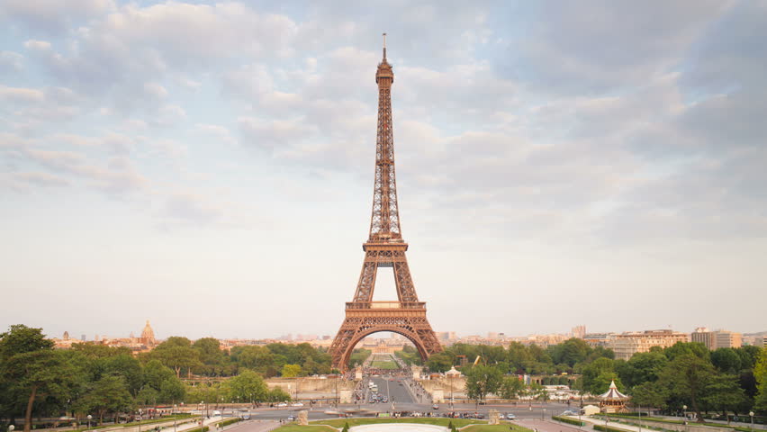 a distant shot of the world famous Eiffel Tower in natural light, Paris, France