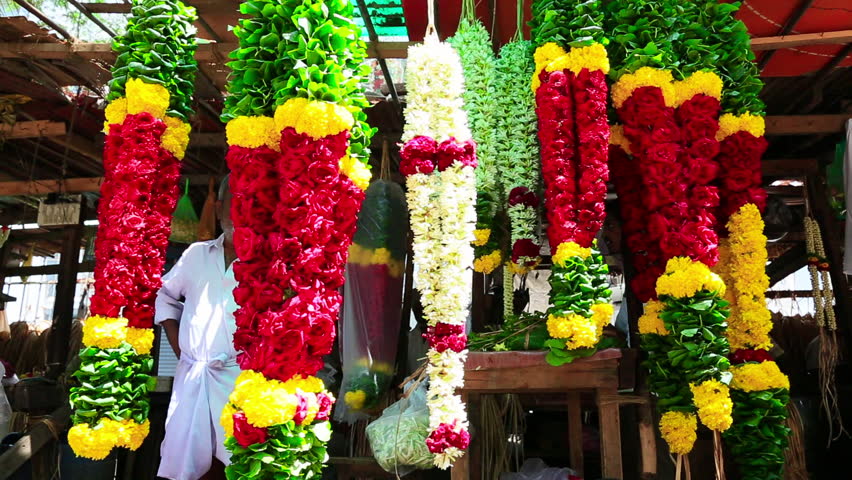 TAMIL NADU, INDIA - JUNE 2012: Time lapse shot of garlands, Chennai, Tamil Nadu, India