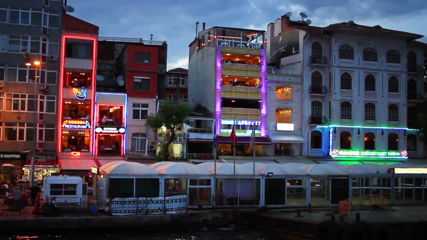 ISTANBUL - MAY 23: (Timelapse View) Ship sails out from Karakoy Port on night, May 23, 2012 in Istanbul. KarakÃ¶y is a major transport hub for intercity and international passenger traffic.
