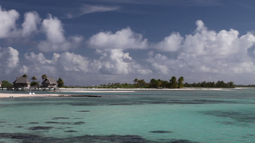 Blue lagoon with islands. Polynesia.