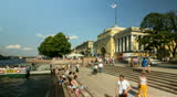 ST. PETERSBURG, RUSSIA - JULY 28: Tourists on embankment near the Admiralty on July 28, 2012 in St. Petersburg, Russia. 
