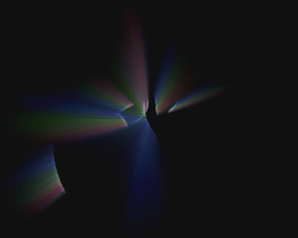 Multi-colored beams etch across the screen