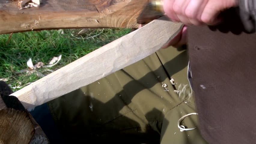 Outdoor wood carving close up.