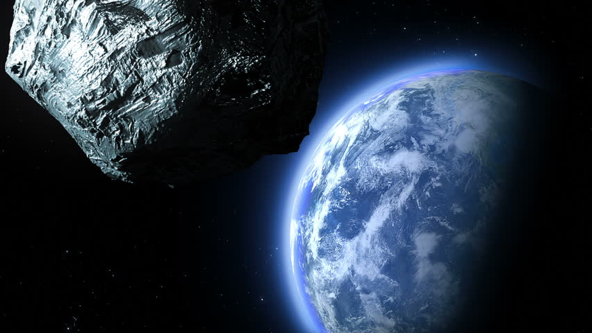 asteroid flies to the Earth, 3d animation