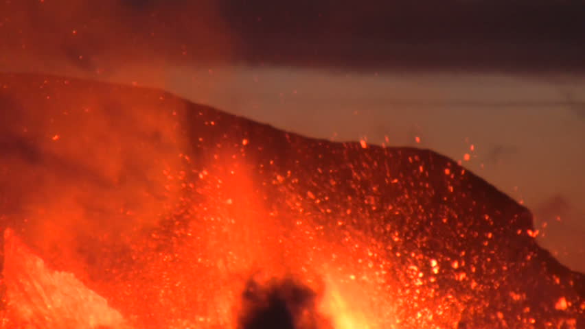 Volcanic Eruption in Iceland Marz 2010, Eyjafjallajokull. Footage taken in extreme conditions only a half mile from the crater during frequent gas explosions from advancing lava. A mountain is born.
