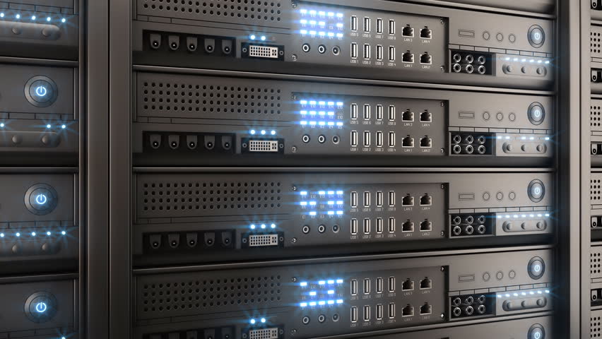 Working data servers with flashing LED lights