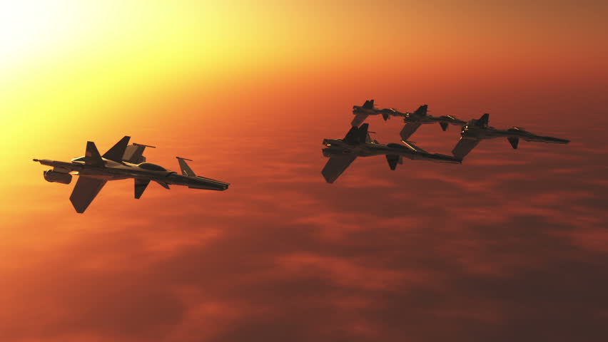 High tech Jet Fighter over Mountains slow motion 3D render