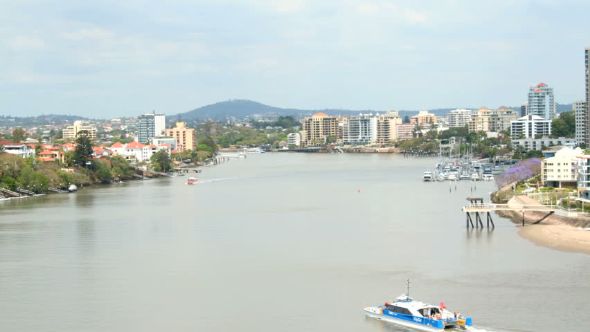 Timelapse of boats and ferries travelling on the Brisbane River in Queensland Australia.
