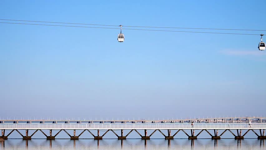 cable car working with blue sky background 