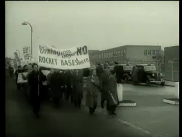 The first protest march for the Campaign for Nuclear Disarmament from Hyde Park, London to Aldermaston, Berkshire,  UK circa 1958-MGM PICTURES, UNIVERSAL-INTERNATIONAL NEWSREEL, USA, filmed in 1958 