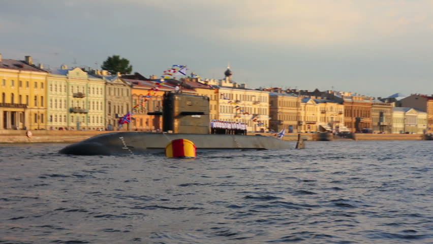 SAINT-PETERSBURG, RUSSIA - JULY 29, 2012: submarine on Neva River - day of the Navy in Saint_Petersburg, Russia, 29 july 2012