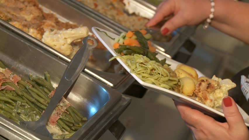 video footage of a catering buffet