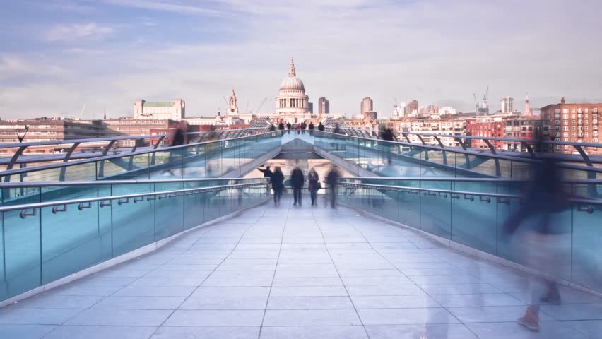 LONDON - CIRCA 2012:  Time lapse of people walking on the Millenium bridge in London circa 2012.