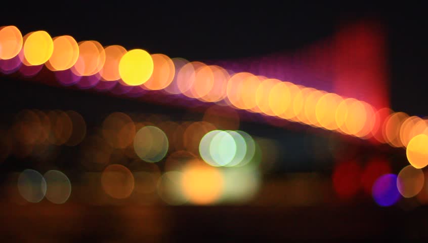 Bosporus bridge with red led lights on. Focusing in
