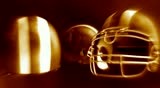 Flying american football helmets