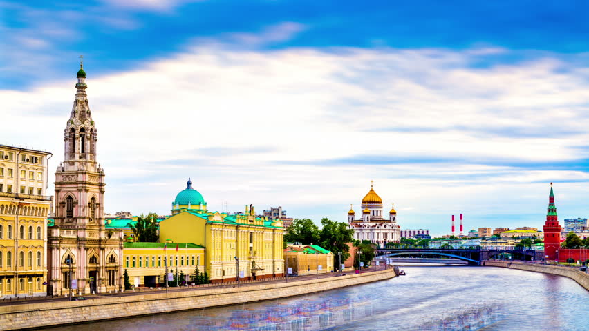 Moscow city on sunset. Russia. Timelapse