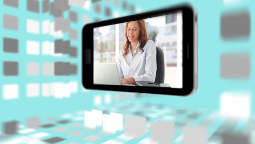 Videos of business people using computers on a smartphone screen digitally created
