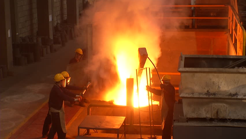 melting iron in a factory
