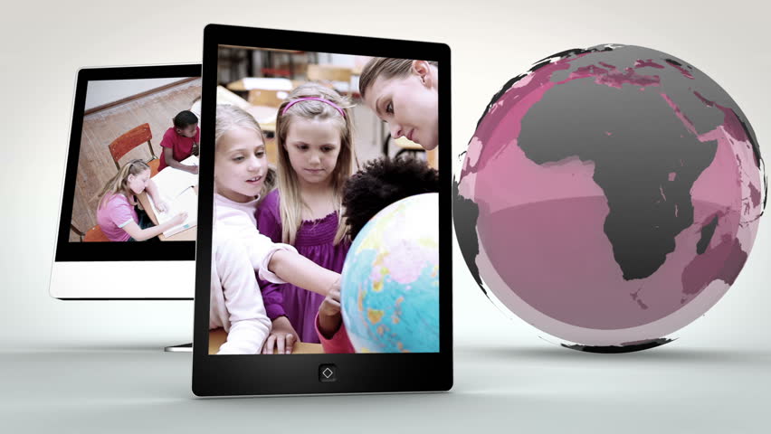 Animation of multimedia with school videos and an Earth image courtesy of NASA.org