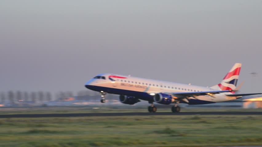 AMSTERDAM, THE NETHERLANDS - NOVEMBER 14: British Airways Embraer ERJ-190SR taking off from Schiphol Airport on November 14, 2012.