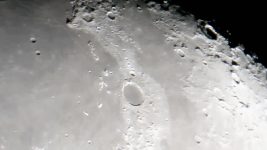Flying over the moon surface, view from spaceship