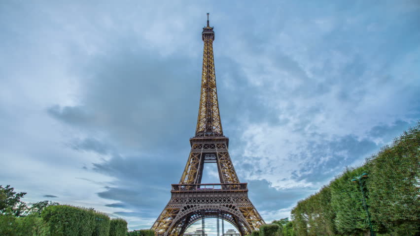 PARIS - CIRCA OCTOBER 2012: Time lapse of Eiffel Tower from day to night circa October 2012 in Paris, France.
